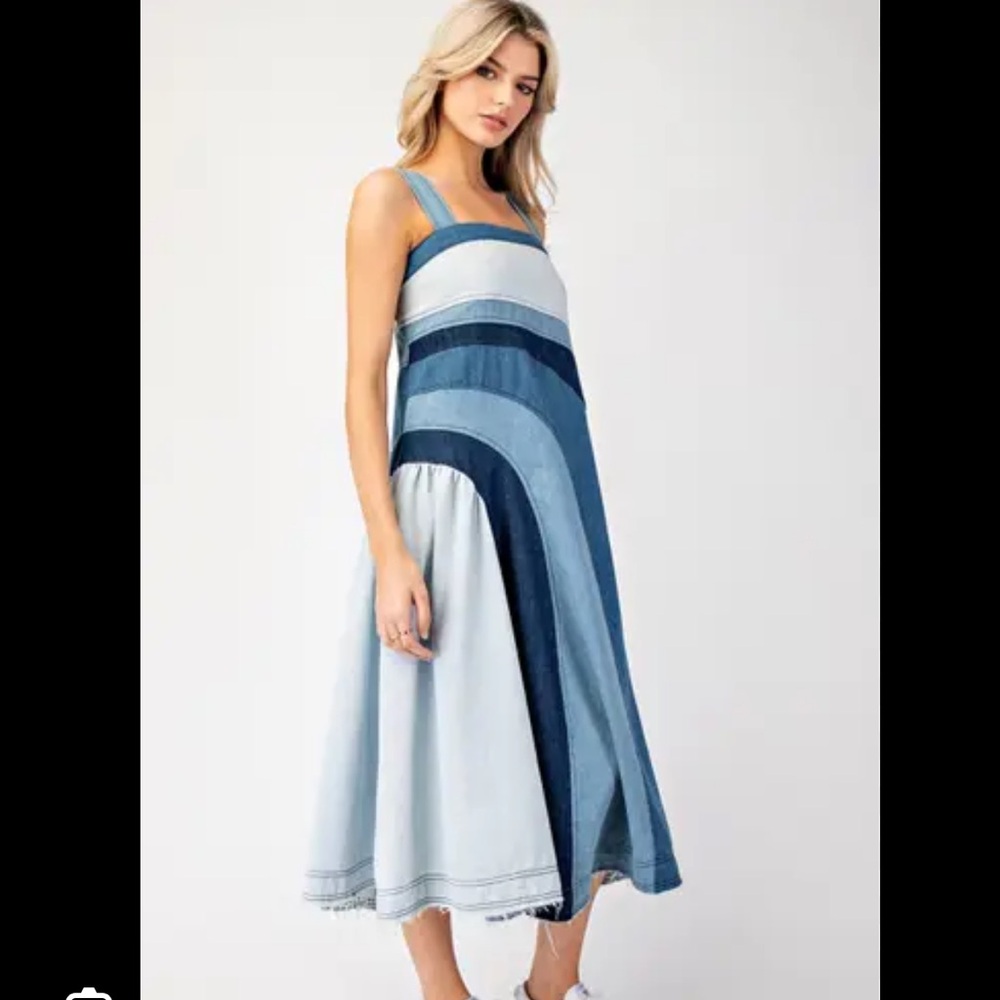 Anthropologie PILCRO myriad Blue Denim seamed smocked elastic back center 4 fit - Picture 10 of 12